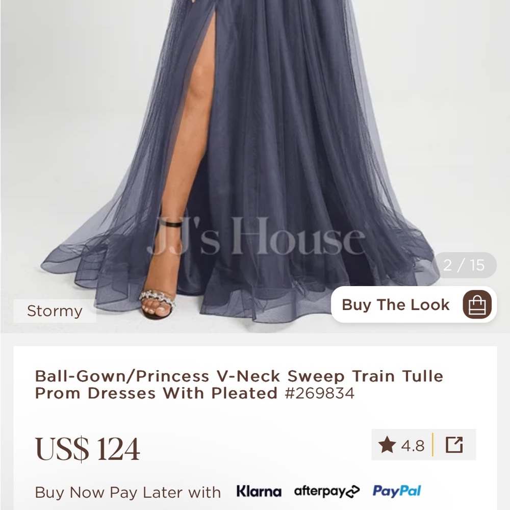 JJ’s House plus size prom dress, blue-gray - Picture 2 of 5